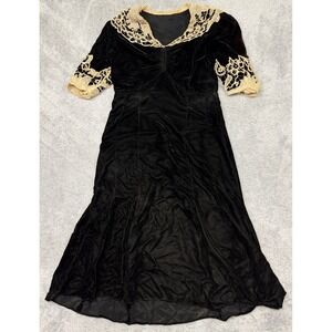 Antique 1920s The Misses Section Bullocks‎ Velvet Dress Womens S Black Lace Goth